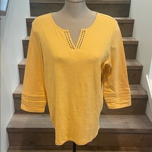Karen Scott Yellow Crochet-Trim V-Notch Scoop Neck Tunic